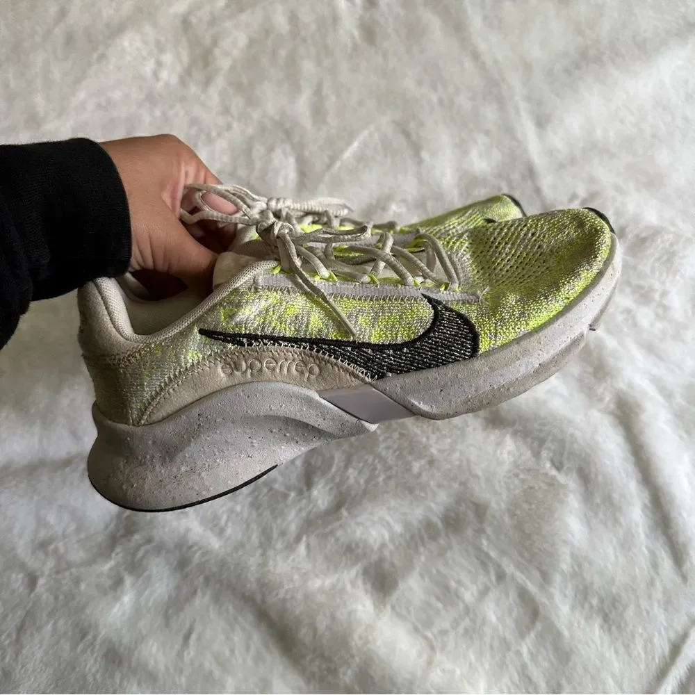 Nike Women's SuperRep Go 3 Flyknit Sneakers Neon Yellow White Size 7